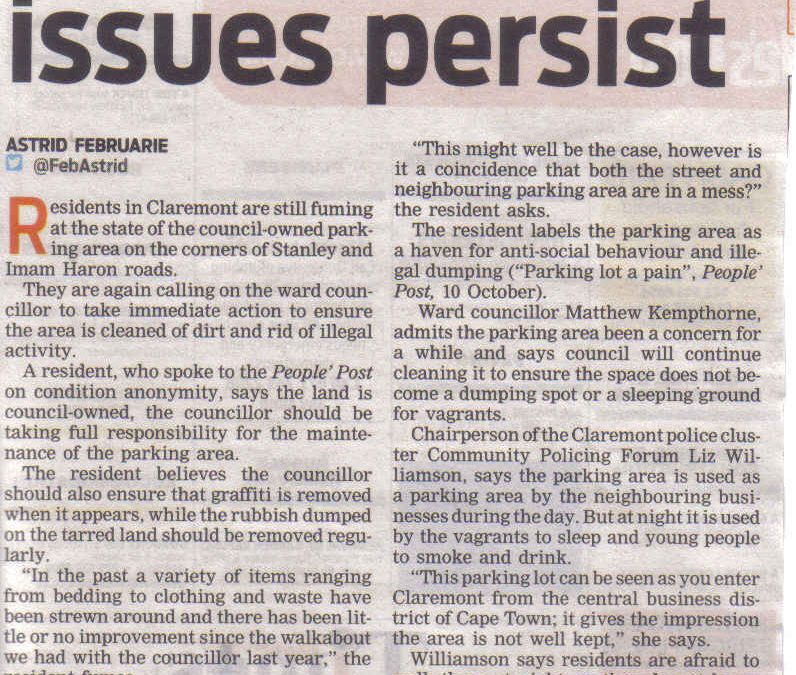 Parking area issues persist (People’s Post, 23 January 2014)