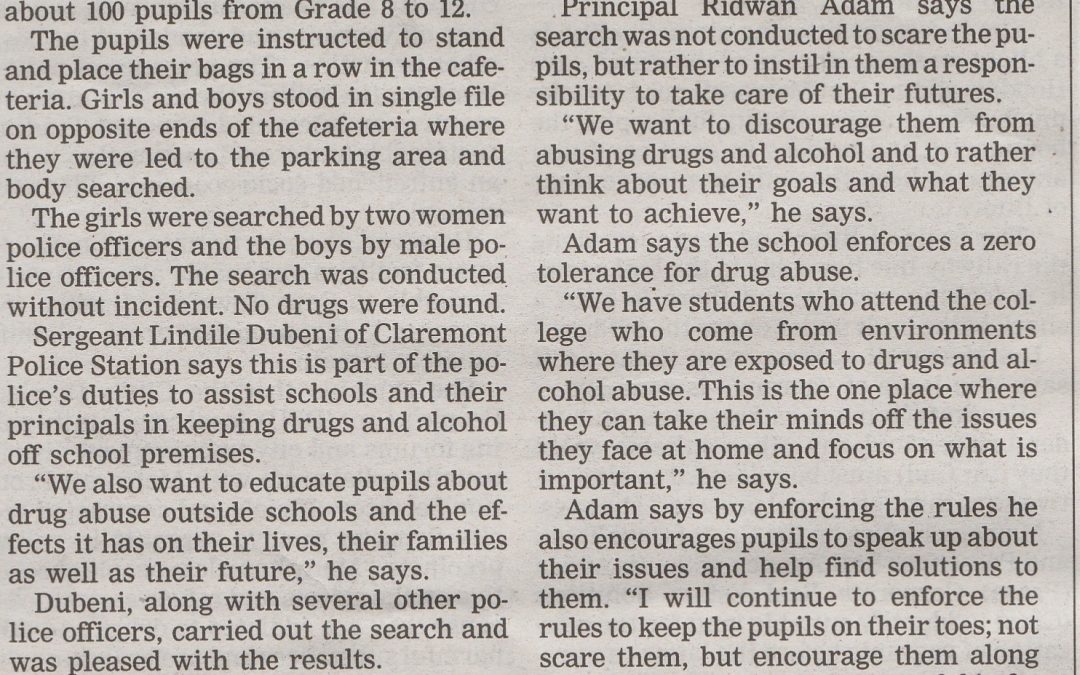 Drug culture snuffed out (People’s Post, 17 February 2015)